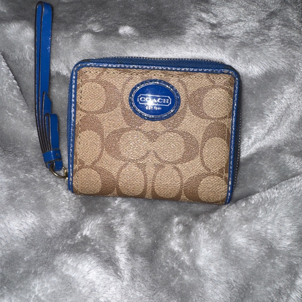 Coach Beige and Blue Wristlet Wallet